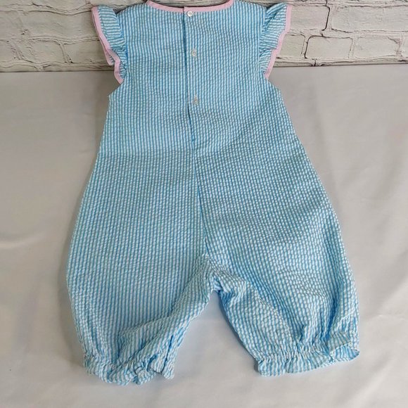 'PETIT AMI' SEERSUCKER PINSTRIPE ANGEL~SLEEVE 'TURTLE LOVE' BUBBLE STYLE OUTFIT - Picture 4 of 16